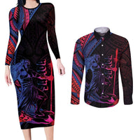 Samoan Pride Couples Matching Long Sleeve Bodycon Dress and Long Sleeve Button Shirt The Tui Manua LT05 Black - Polynesian Pride