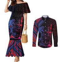 Samoan Pride Couples Matching Mermaid Dress and Long Sleeve Button Shirt The Tui Manua LT05 Black - Polynesian Pride
