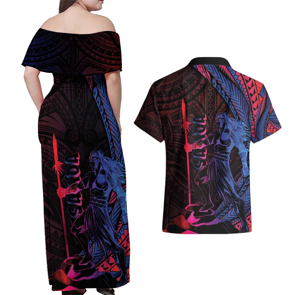 Samoan Pride Couples Matching Off Shoulder Maxi Dress and Hawaiian Shirt The Tui Manua - Polynesian Pride