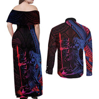 Samoan Pride Couples Matching Off Shoulder Maxi Dress and Long Sleeve Button Shirt The Tui Manua LT05 - Polynesian Pride