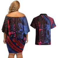 Samoan Pride Couples Matching Off Shoulder Short Dress and Hawaiian Shirt The Tui Manua LT05 - Polynesian Pride
