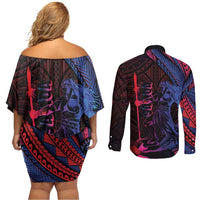 Samoan Pride Couples Matching Off Shoulder Short Dress and Long Sleeve Button Shirt The Tui Manua LT05 - Polynesian Pride