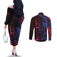 Samoan Pride Couples Matching Off The Shoulder Long Sleeve Dress and Long Sleeve Button Shirt The Tui Manua LT05 - Polynesian Pride