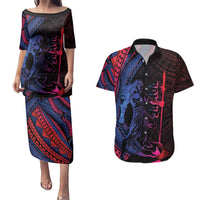 Samoan Pride Couples Matching Puletasi and Hawaiian Shirt The Tui Manua LT05 Black - Polynesian Pride