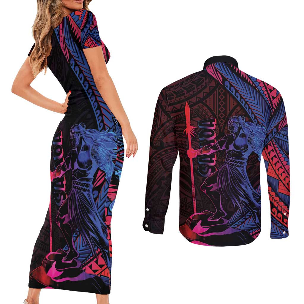 Samoan Pride Couples Matching Short Sleeve Bodycon Dress and Long Sleeve Button Shirt The Tui Manua LT05 - Polynesian Pride