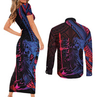 Samoan Pride Couples Matching Short Sleeve Bodycon Dress and Long Sleeve Button Shirt The Tui Manua LT05 - Polynesian Pride