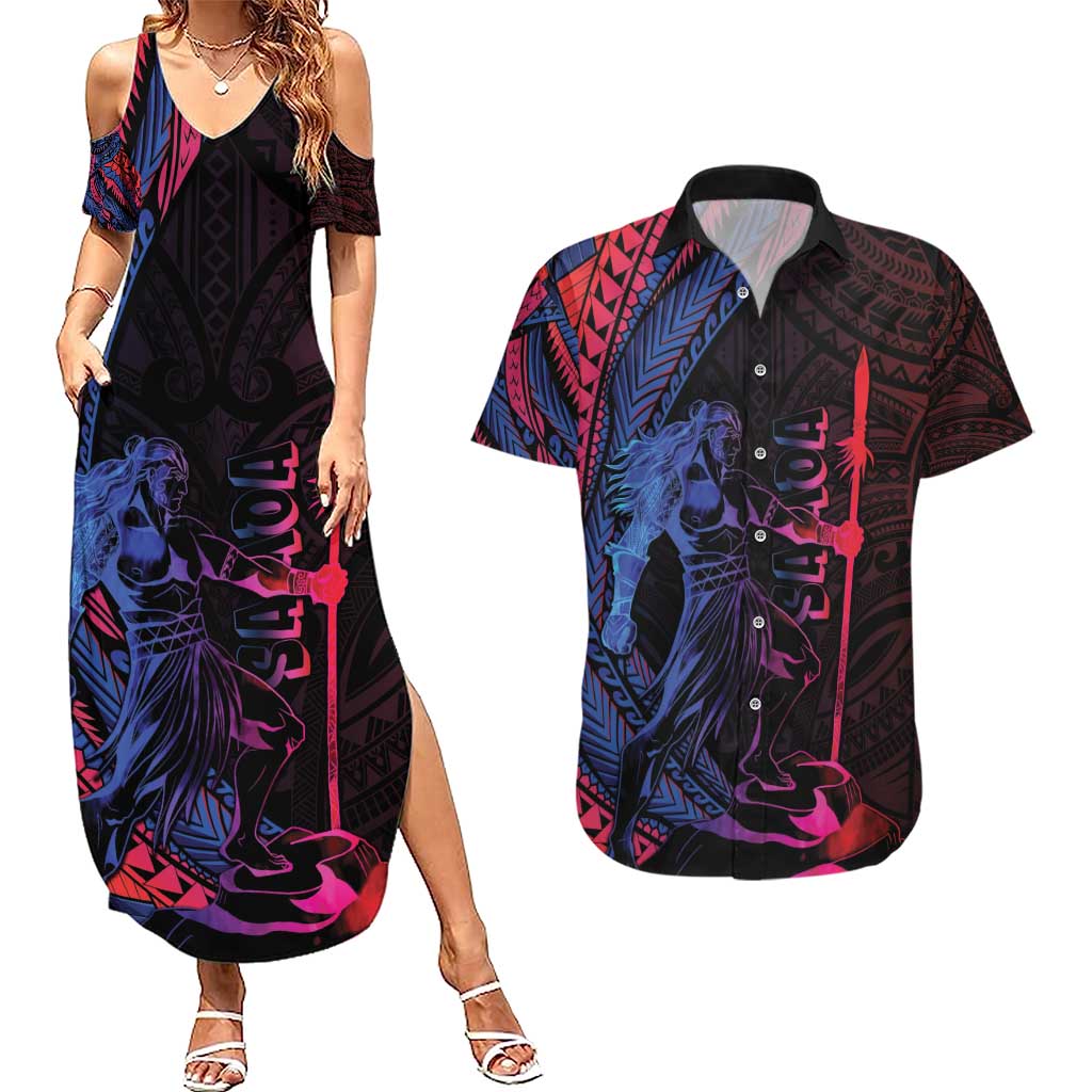 Samoan Pride Couples Matching Summer Maxi Dress and Hawaiian Shirt The Tui Manua LT05 Black - Polynesian Pride