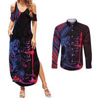 Samoan Pride Couples Matching Summer Maxi Dress and Long Sleeve Button Shirt The Tui Manua LT05 Black - Polynesian Pride