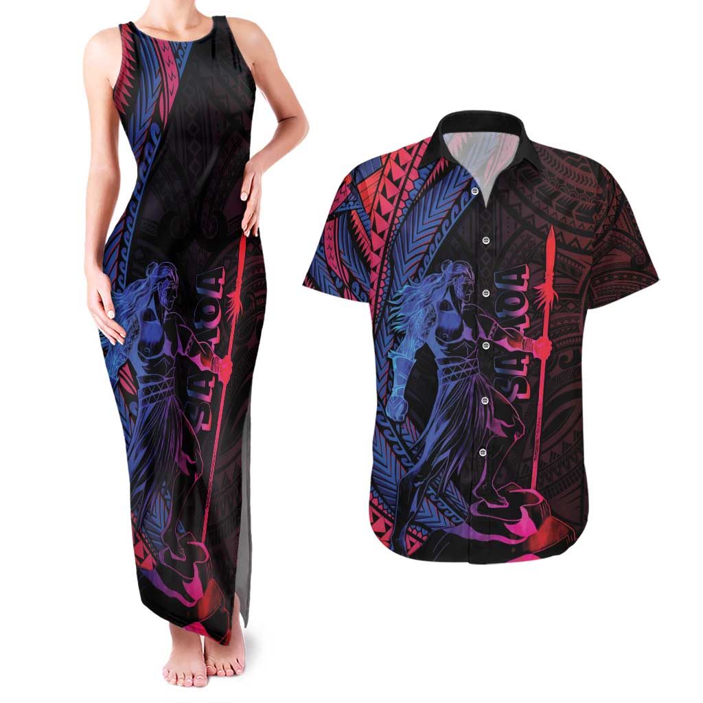 Samoan Pride Couples Matching Tank Maxi Dress and Hawaiian Shirt The Tui Manua LT05 Black - Polynesian Pride