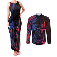 Samoan Pride Couples Matching Tank Maxi Dress and Long Sleeve Button Shirt The Tui Manua LT05 Black - Polynesian Pride