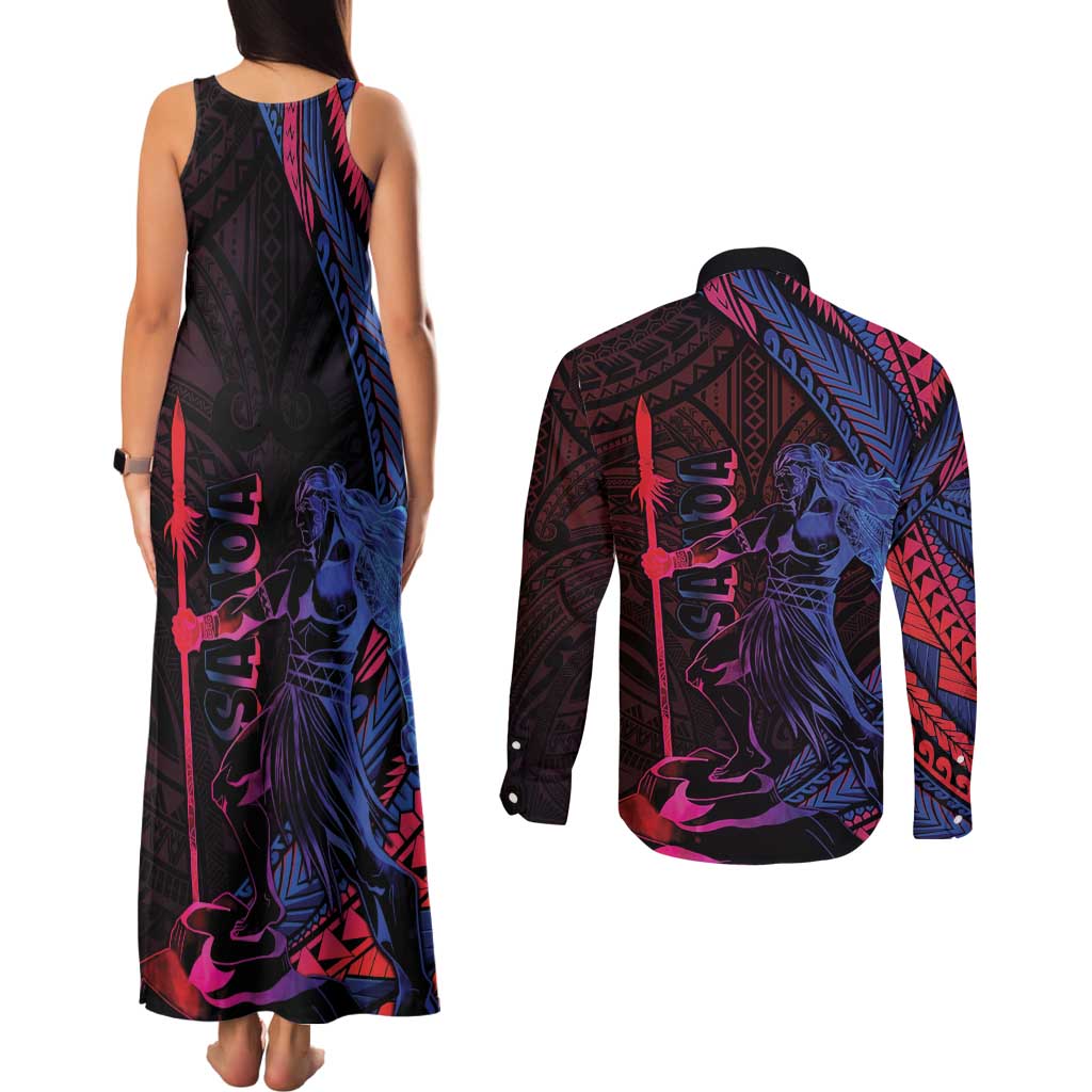 Samoan Pride Couples Matching Tank Maxi Dress and Long Sleeve Button Shirt The Tui Manua LT05 - Polynesian Pride