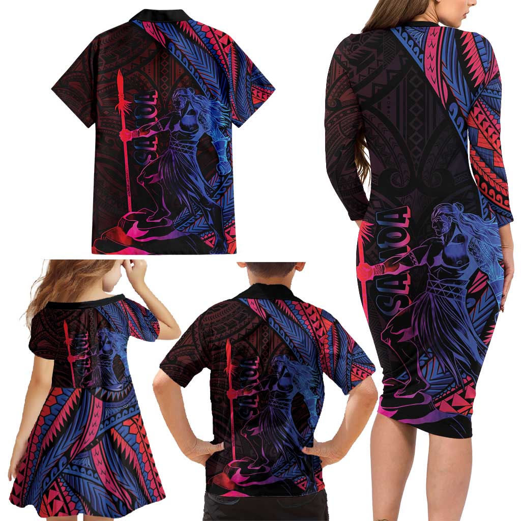 Samoan Pride Family Matching Long Sleeve Bodycon Dress and Hawaiian Shirt The Tui Manua - Polynesian Pride
