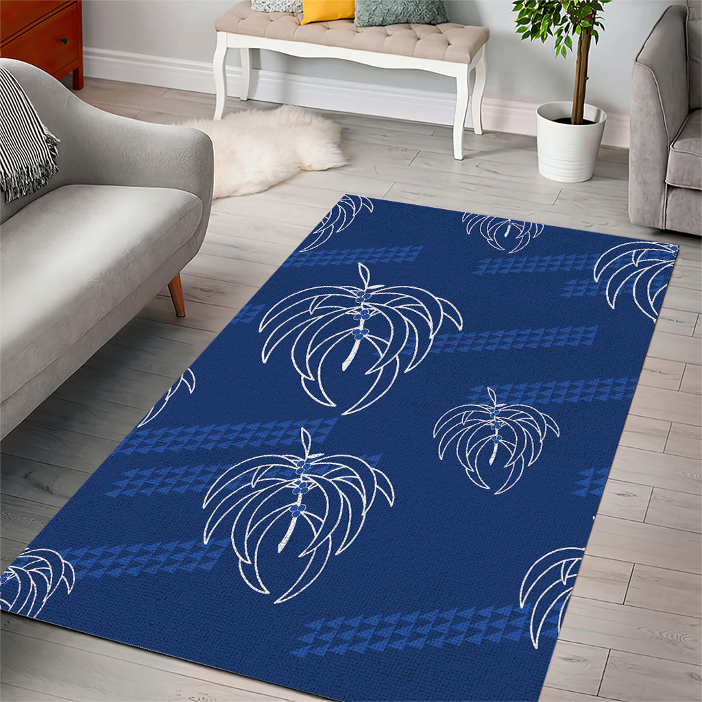 Aloha Hawaii Acacia Koa Leaves Area Rug Navy Kakau Tribal Pattern LT05 - Polynesian Pride