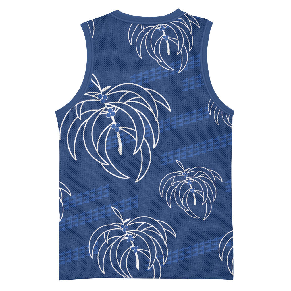 Aloha Hawaii Acacia Koa Leaves Basketball Jersey Navy Kakau Tribal Pattern LT05 - Polynesian Pride