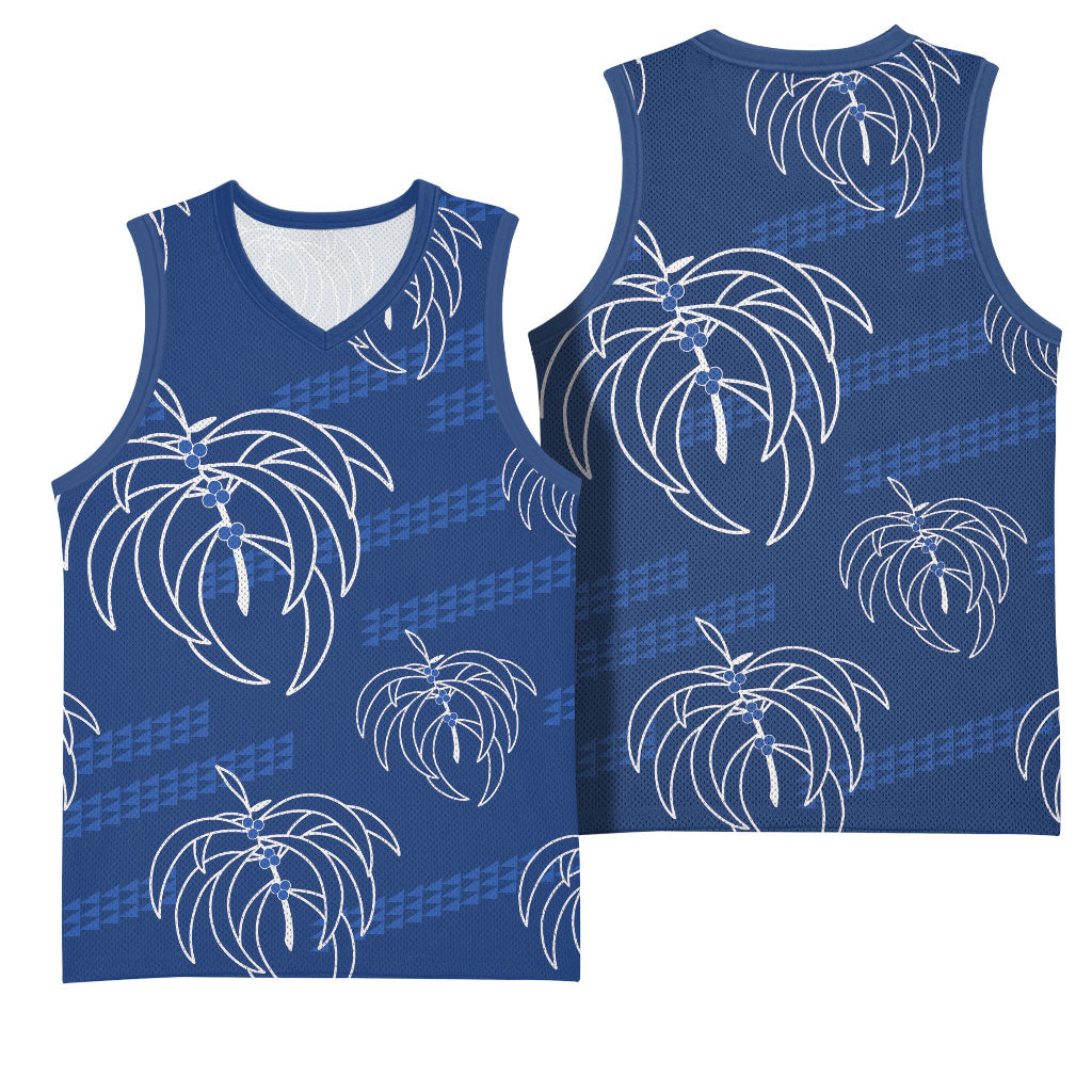 Aloha Hawaii Acacia Koa Leaves Basketball Jersey Navy Kakau Tribal Pattern LT05 - Polynesian Pride