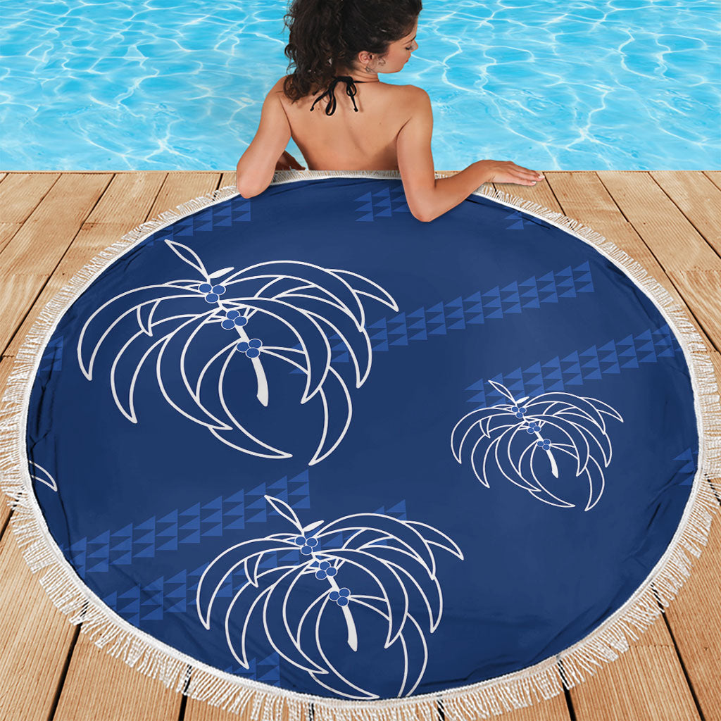 Aloha Hawaii Acacia Koa Leaves Beach Blanket Navy Kakau Tribal Pattern LT05 - Polynesian Pride