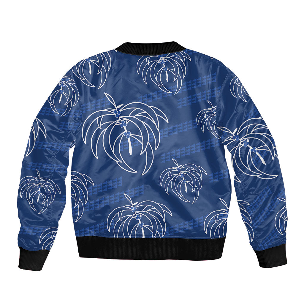 Aloha Hawaii Acacia Koa Leaves Bomber Jacket Navy Kakau Tribal Pattern LT05 - Polynesian Pride