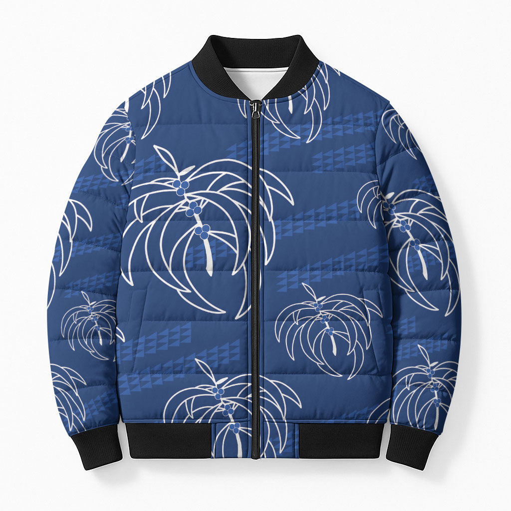 Aloha Hawaii Acacia Koa Leaves Bomber Puffer Jacket Navy Kakau Tribal Pattern LT05 Unisex Navy - Polynesian Pride