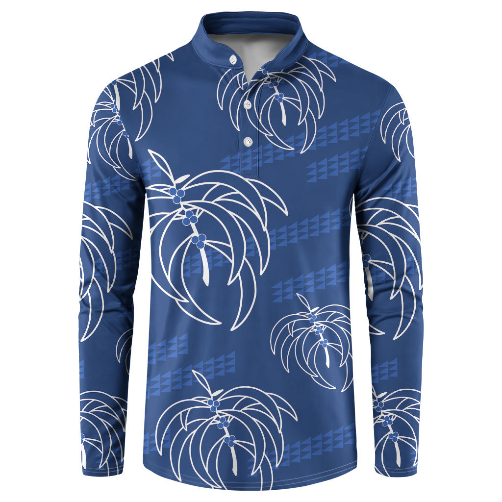 Aloha Hawaii Acacia Koa Leaves Button Sweatshirt Navy Kakau Tribal Pattern LT05 Navy - Polynesian Pride
