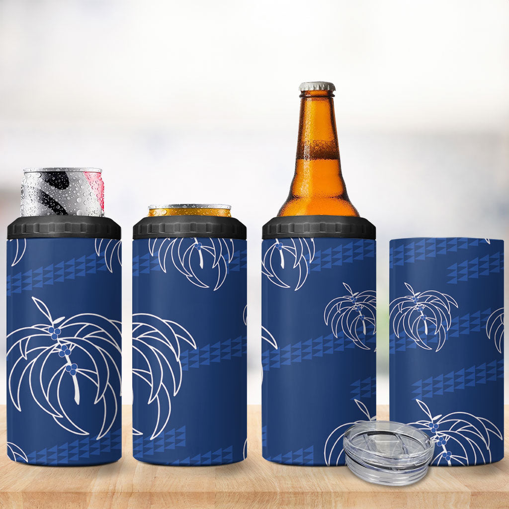 Aloha Hawaii Acacia Koa Leaves 4 in 1 Can Cooler Tumbler Navy Kakau Tribal Pattern LT05 - Polynesian Pride