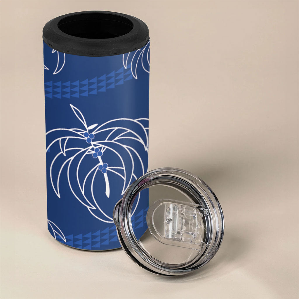 Aloha Hawaii Acacia Koa Leaves 4 in 1 Can Cooler Tumbler Navy Kakau Tribal Pattern LT05 - Polynesian Pride