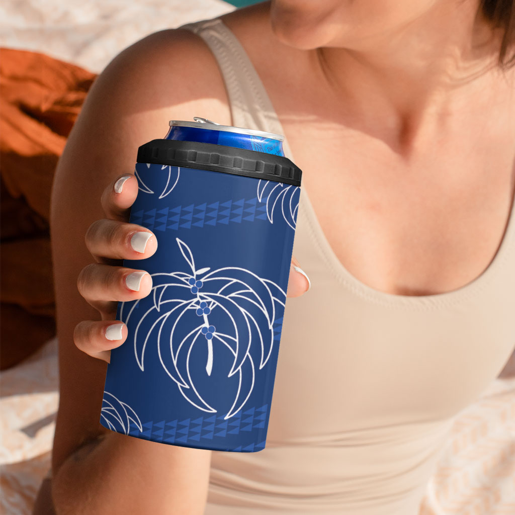 Aloha Hawaii Acacia Koa Leaves 4 in 1 Can Cooler Tumbler Navy Kakau Tribal Pattern LT05 - Polynesian Pride