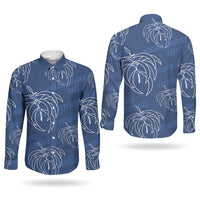 Aloha Hawaii Acacia Koa Leaves Couples Matching Puletasi and Long Sleeve Button Shirt Navy Kakau Tribal Pattern LT05 - Polynesian Pride