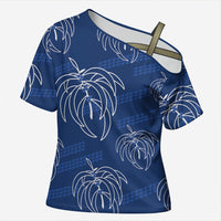 Aloha Hawaii Acacia Koa Leaves Cross Shoulder Shirt Navy Kakau Tribal Pattern LT05 Female Navy - Polynesian Pride