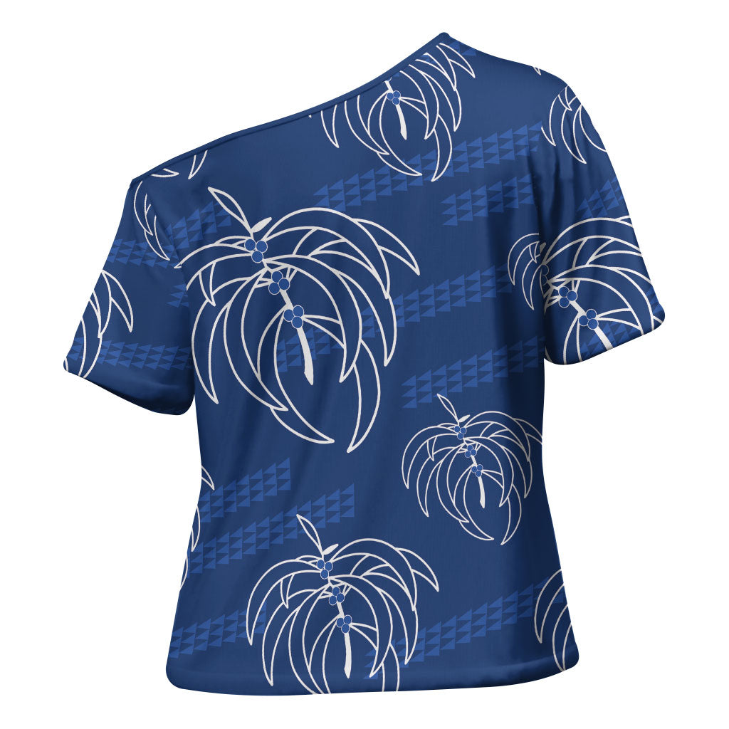 Aloha Hawaii Acacia Koa Leaves Cross Shoulder Shirt Navy Kakau Tribal Pattern LT05 - Polynesian Pride