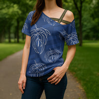 Aloha Hawaii Acacia Koa Leaves Cross Shoulder Shirt Navy Kakau Tribal Pattern LT05 - Polynesian Pride