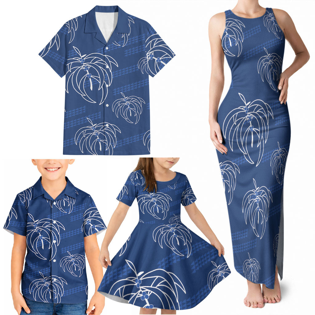 Aloha Hawaii Acacia Koa Leaves Family Matching Tank Maxi Dress and Hawaiian Shirt Navy Kakau Tribal Pattern LT05 - Polynesian Pride