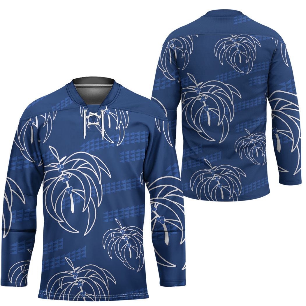 Aloha Hawaii Acacia Koa Leaves Hockey Jersey Navy Kakau Tribal Pattern LT05 - Polynesian Pride