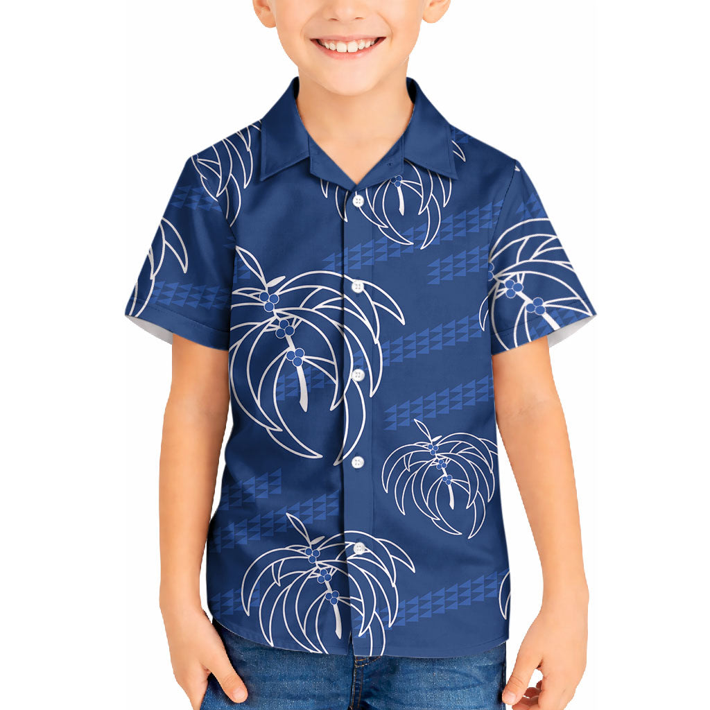 Aloha Hawaii Acacia Koa Leaves Kid Hawaiian Shirt Navy Kakau Tribal Pattern