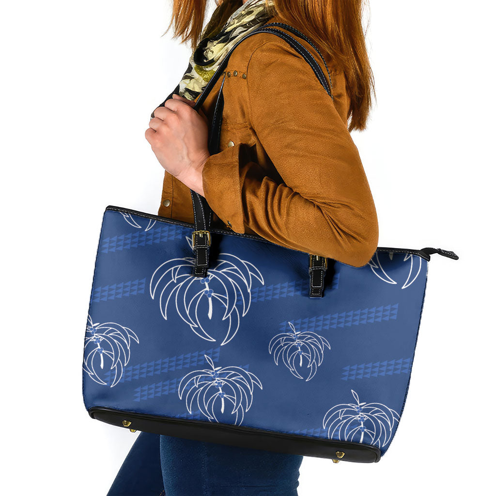 Aloha Hawaii Acacia Koa Leaves Leather Tote Bag Navy Kakau Tribal Pattern LT05 Navy - Polynesian Pride