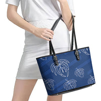 Aloha Hawaii Acacia Koa Leaves Leather Tote Bag Navy Kakau Tribal Pattern LT05 - Polynesian Pride