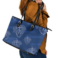 Aloha Hawaii Acacia Koa Leaves Leather Tote Bag Navy Kakau Tribal Pattern LT05 - Polynesian Pride