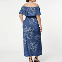 Aloha Hawaii Acacia Koa Leaves Off Shoulder Maxi Dress Navy Kakau Tribal Pattern LT05 - Polynesian Pride