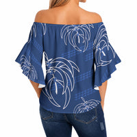 Aloha Hawaii Acacia Koa Leaves Off Shoulder Wrap Waist Top Navy Kakau Tribal Pattern LT05 - Polynesian Pride