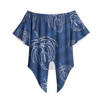 Aloha Hawaii Acacia Koa Leaves Off Shoulder Wrap Waist Top Navy Kakau Tribal Pattern LT05 - Polynesian Pride