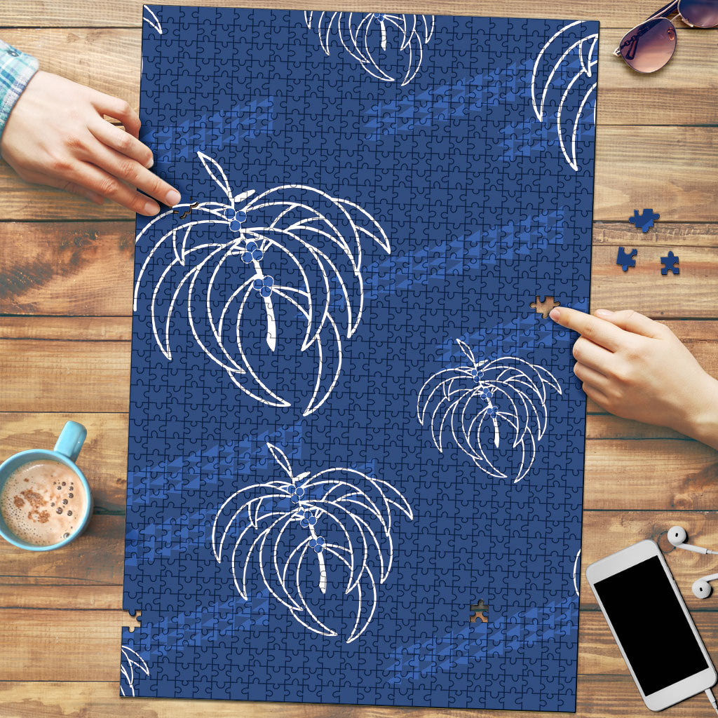 Aloha Hawaii Acacia Koa Leaves Puzzle Navy Kakau Tribal Pattern LT05 Navy - Polynesian Pride