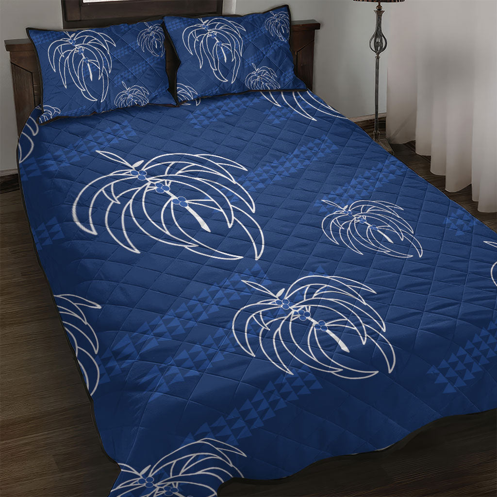 Aloha Hawaii Acacia Koa Leaves Quilt Bed Set Navy Kakau Tribal Pattern LT05 Navy - Polynesian Pride