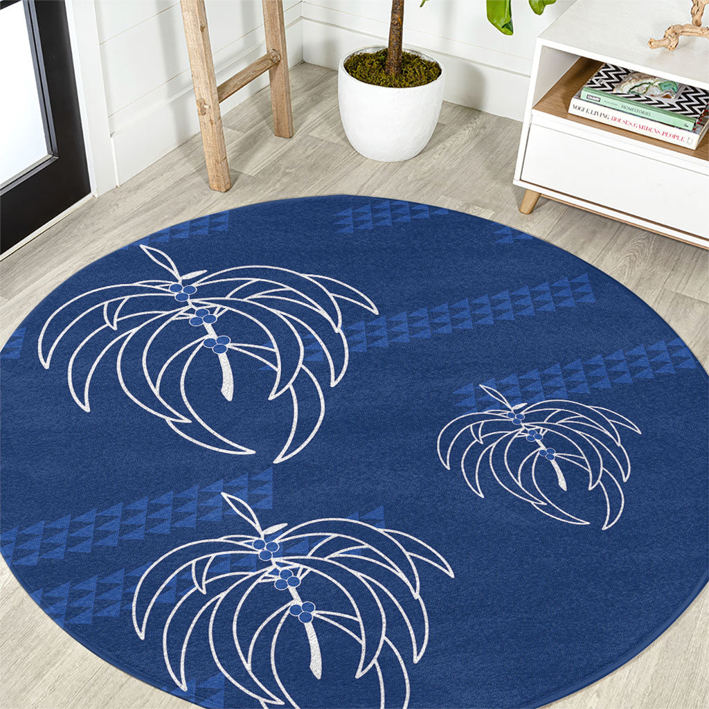 Aloha Hawaii Acacia Koa Leaves Round Carpet Navy Kakau Tribal Pattern LT05 Navy - Polynesian Pride