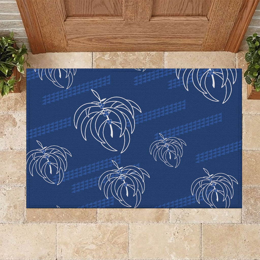 Aloha Hawaii Acacia Koa Leaves Rubber Doormat Navy Kakau Tribal Pattern LT05 Navy - Polynesian Pride