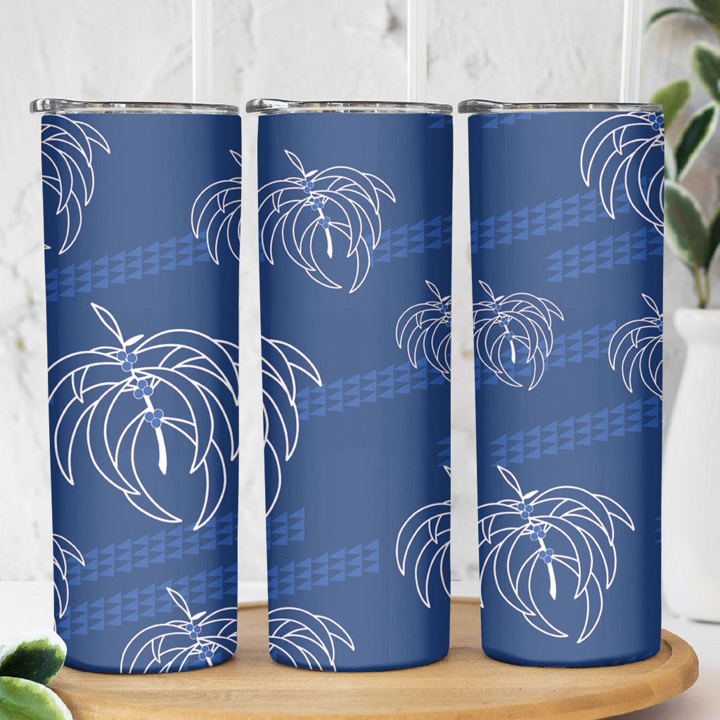 Aloha Hawaii Acacia Koa Leaves Skinny Tumbler Navy Kakau Tribal Pattern LT05 - Polynesian Pride