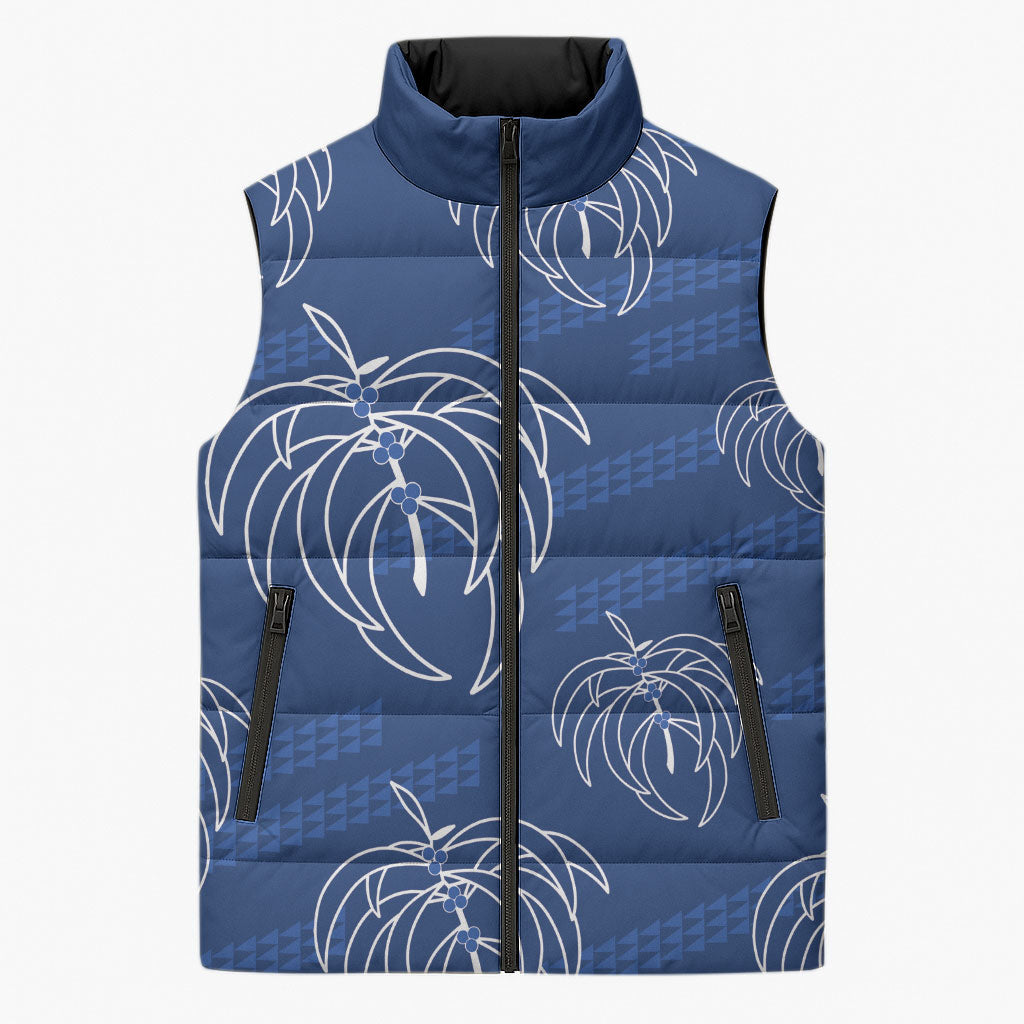 Aloha Hawaii Acacia Koa Leaves Sleeveless Puffer Jacket Navy Kakau Tribal Pattern LT05 Unisex Navy - Polynesian Pride