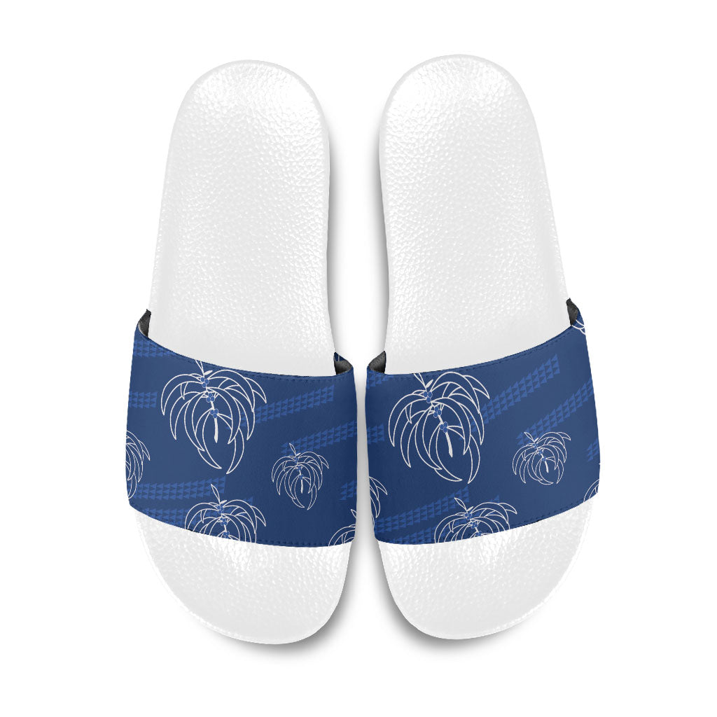 Aloha Hawaii Acacia Koa Leaves Slide Sandals Navy Kakau Tribal Pattern LT05 Navy - Polynesian Pride
