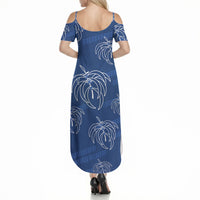 Aloha Hawaii Acacia Koa Leaves Summer Maxi Dress Navy Kakau Tribal Pattern LT05 - Polynesian Pride