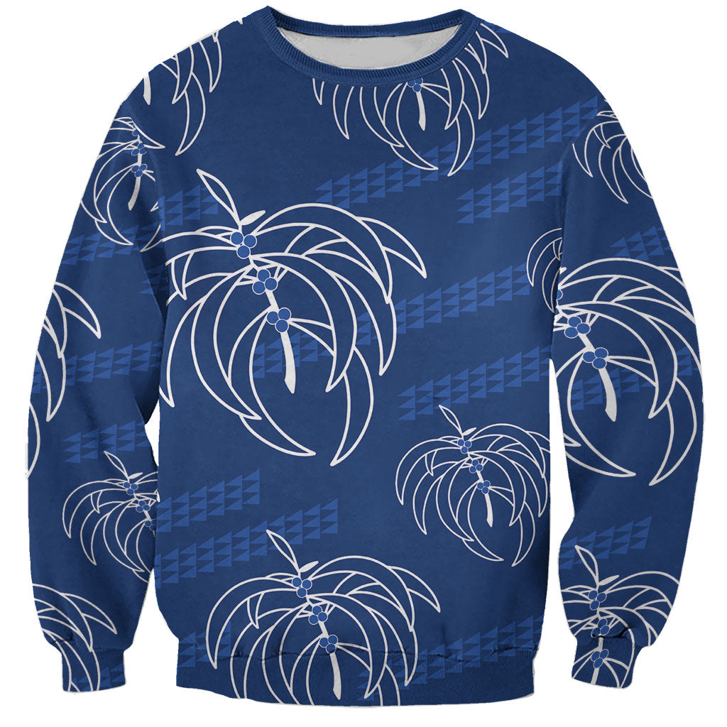 Aloha Hawaii Acacia Koa Leaves Sweatshirt Navy Kakau Tribal Pattern