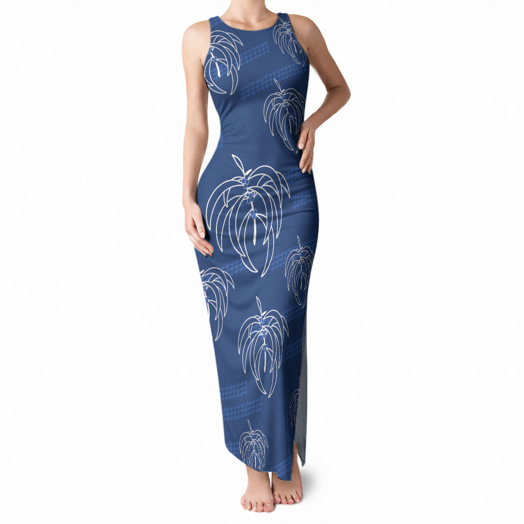 Aloha Hawaii Acacia Koa Leaves Tank Maxi Dress Navy Kakau Tribal Pattern LT05 Women Navy - Polynesian Pride