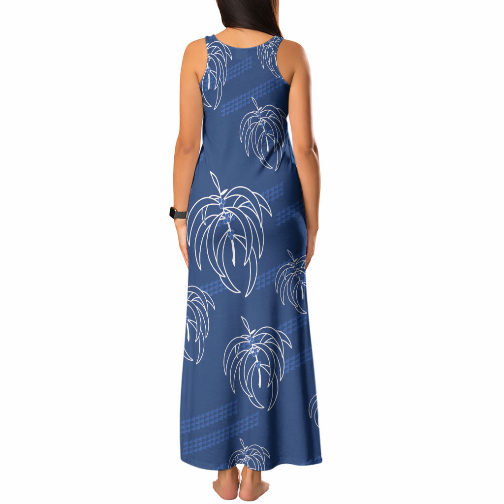 Aloha Hawaii Acacia Koa Leaves Tank Maxi Dress Navy Kakau Tribal Pattern LT05 - Polynesian Pride